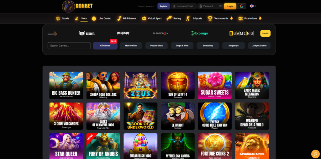 DonBet casino and sportsbook interface showing multiple betting markets